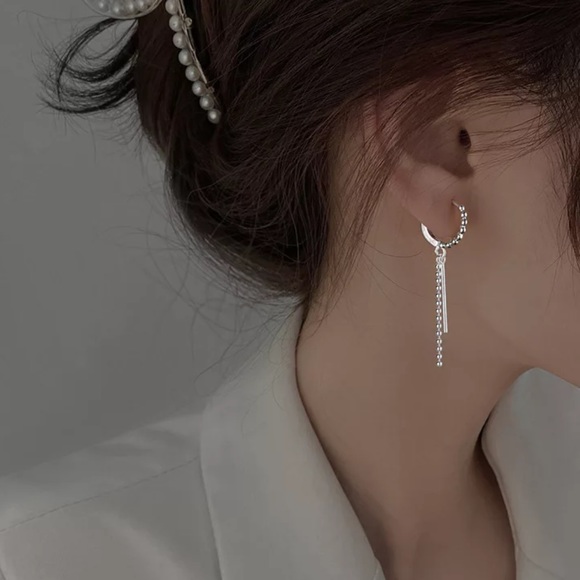 NEW TASSEL 925 STERLING SILVER HOOP EARRINGS, CUTE EARRINGS, WOW EARRINGS - Picture 2 of 5